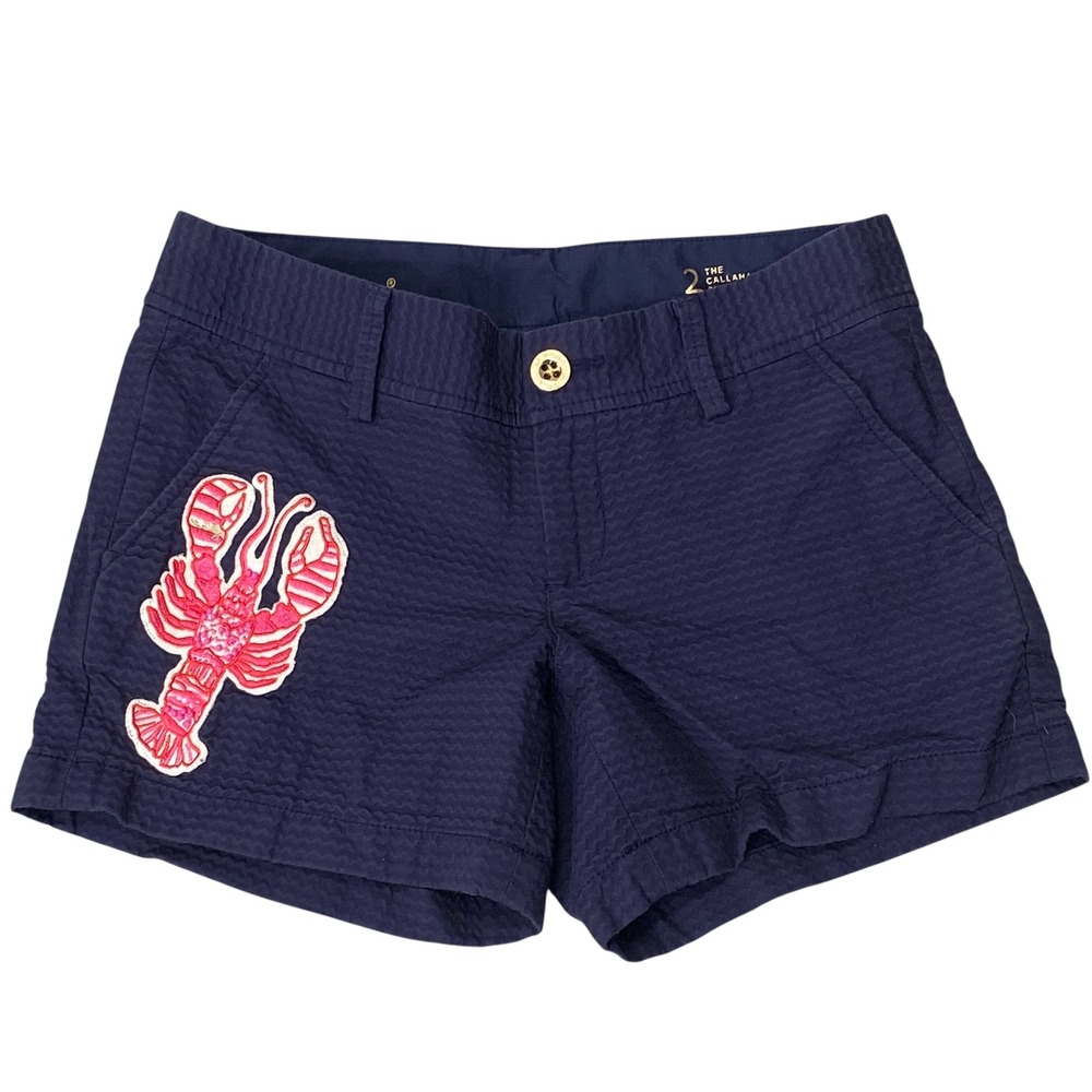 Lilly Pulitzer Navy Blue Shorts with Pink Lobster Patch